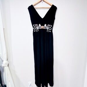 PAOLA FRANI Black maxi dress with sequin birds